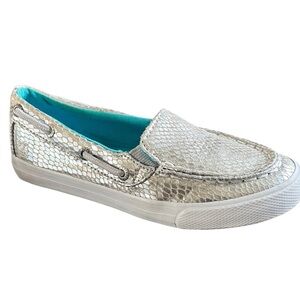 Sperry Seabright Girls Top Sider Silver Slip-On Boat Shoe Sz 13